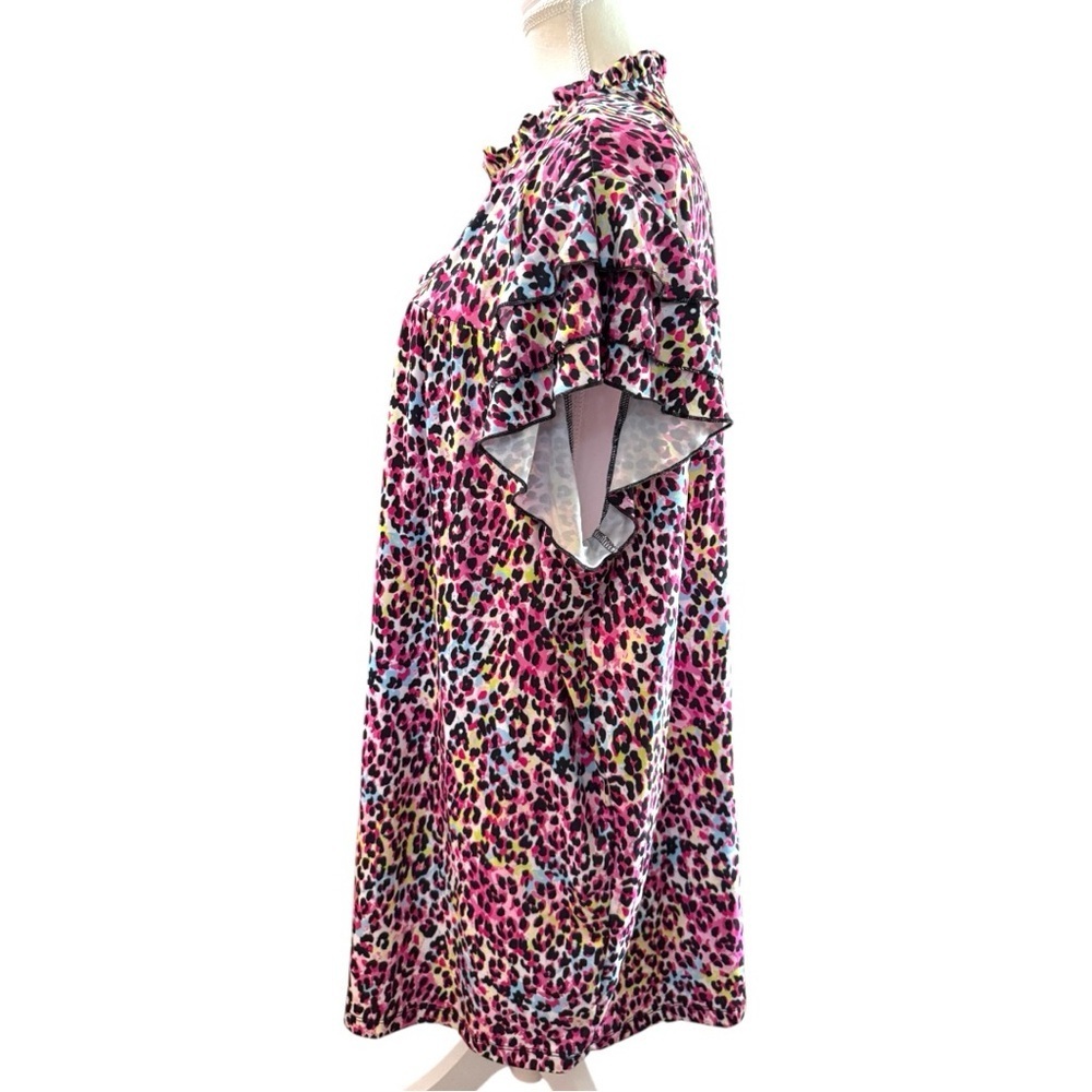 Sunshine & Rodeos 2XL Ruffle Sleeve Blouse Pink Multicolor Leopard - Picture 2 of 6